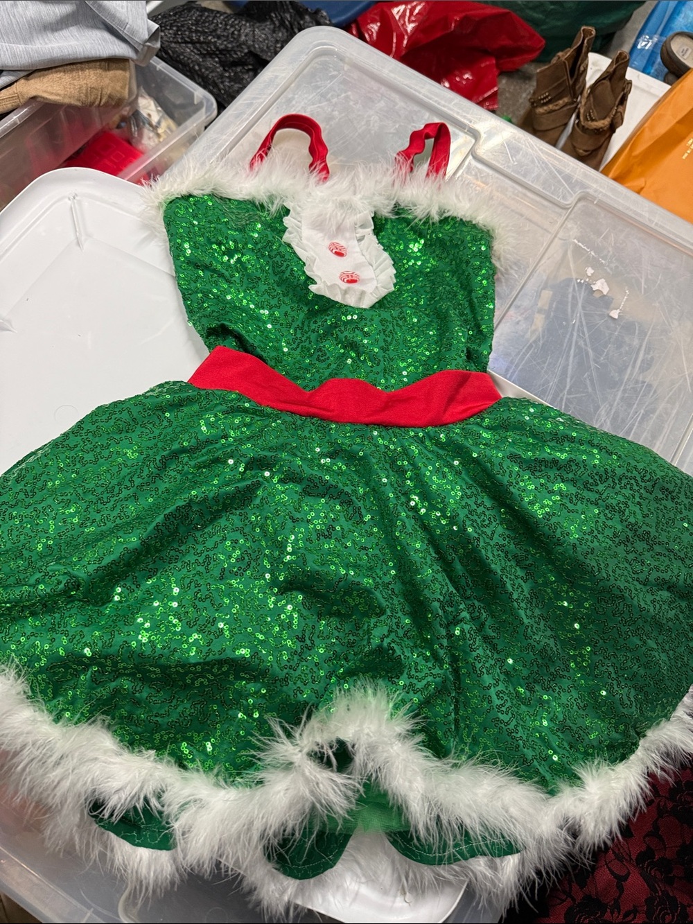 Grace Green Sequin Holiday Elf Costume with Red Accents